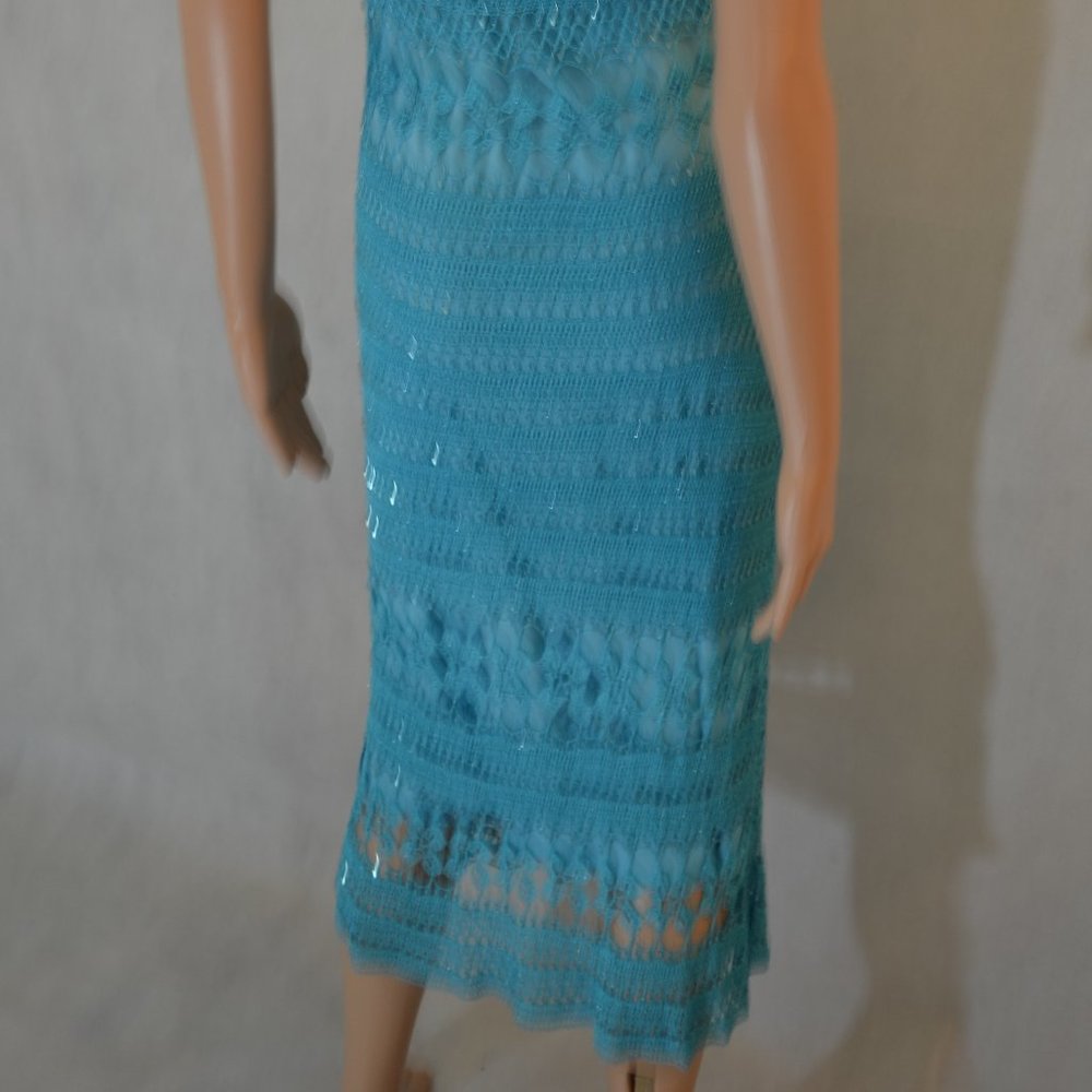 CACH'E ( BEAUTIFUL ) TURQUOISE  NET DRESS SIZE  M - Picture 6 of 9